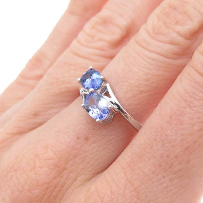 925 Sterling Silver Real Oval-Cut Tanzanite Bypass Ring Size 8