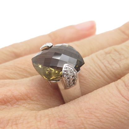 925 Sterling Silver Checkered Smoky & White C Z Ring Size 7.25