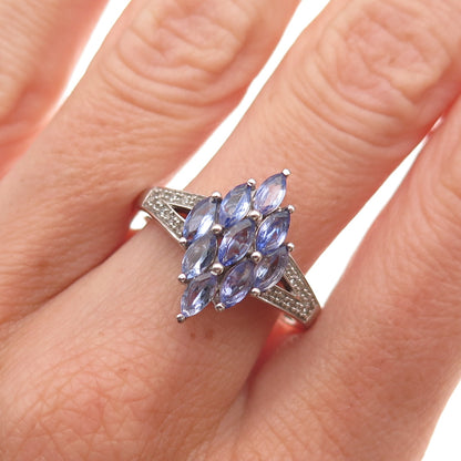 Chuck Clemency 925 Sterling Silver Real Tanzanite & White Topaz Ring Size 9