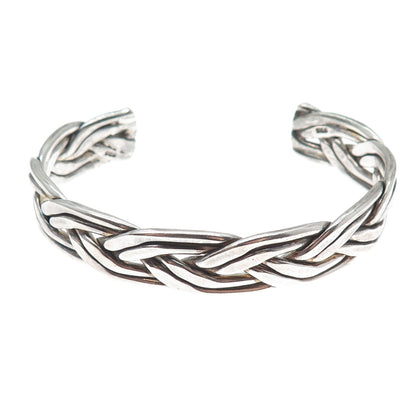 925 Sterling Silver Vintage Woven Oxidized Adjustable Cuff Bracelet 6.75"