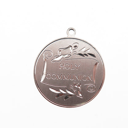925 Sterling Silver Vintage Holy Communion Round Tag Charm Pendant