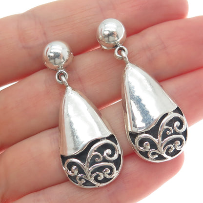 950 Silver Vintage Swirl Teardrop Dangle Earrings