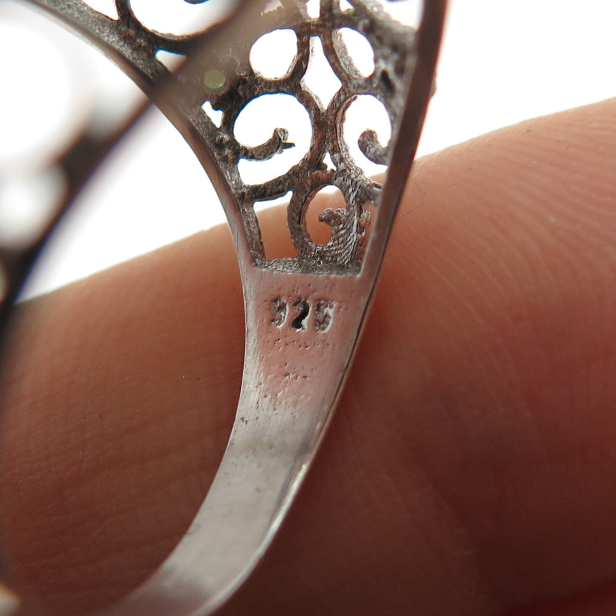 925 Sterling Silver Vintage Real Turquoise Filigree Dome Ring Size 7.75