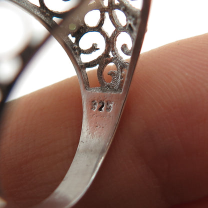 925 Sterling Silver Vintage Real Turquoise Filigree Dome Ring Size 7.75