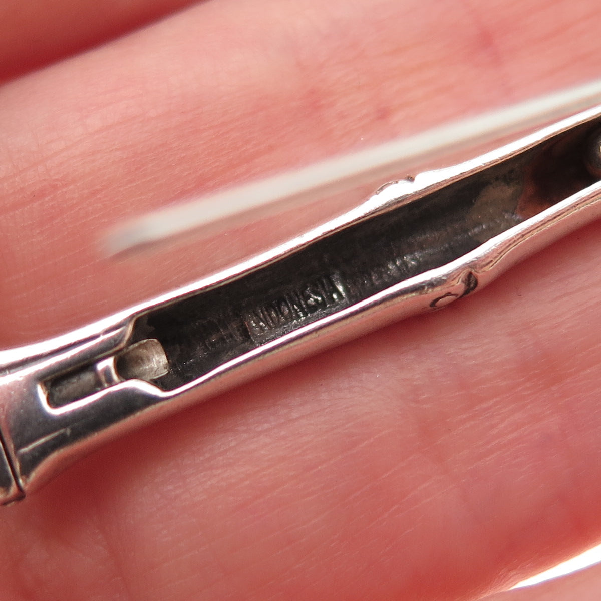 John Hardy 925 Sterling Silver Vintage Bamboo Bar Oxidized Pin Brooch