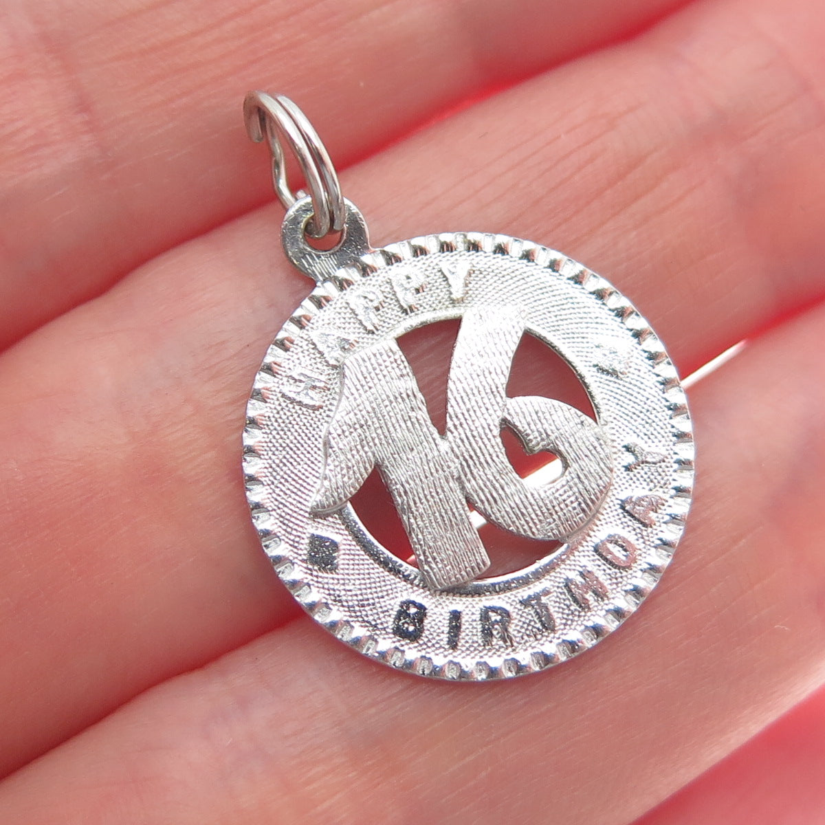 MARK MERCY 925 Sterling Silver Vintage Sweet 16th Happy Birthday Charm Pendant