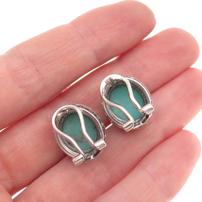 925 Sterling Silver Vintage Real Tyrone Turquoise Omega Back Earrings