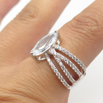 925 Sterling Silver Marquise-Cut C Z Ring Size 8.25