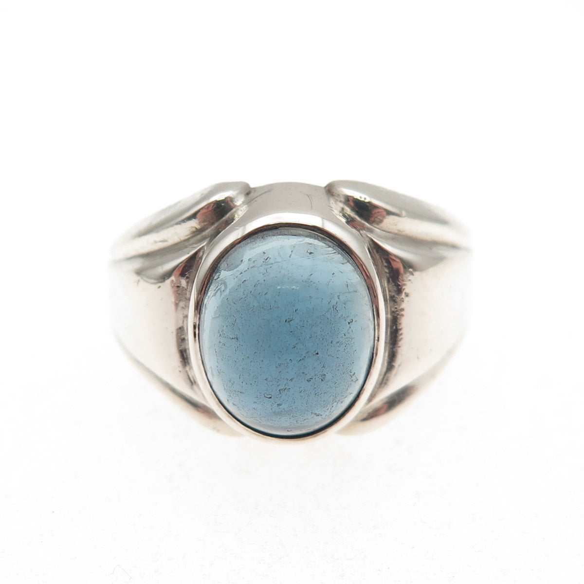 Clark & Coombs 925 Sterling Silver Antique Art Deco Blue Glass Ring Size 6