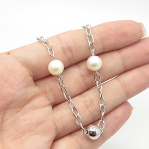 925 Sterling Silver JCM Jacmel Real Pearl By The Yard Station Chain Necklace 18"
