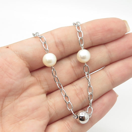 925 Sterling Silver JCM Jacmel Real Pearl By The Yard Station Chain Necklace 18"