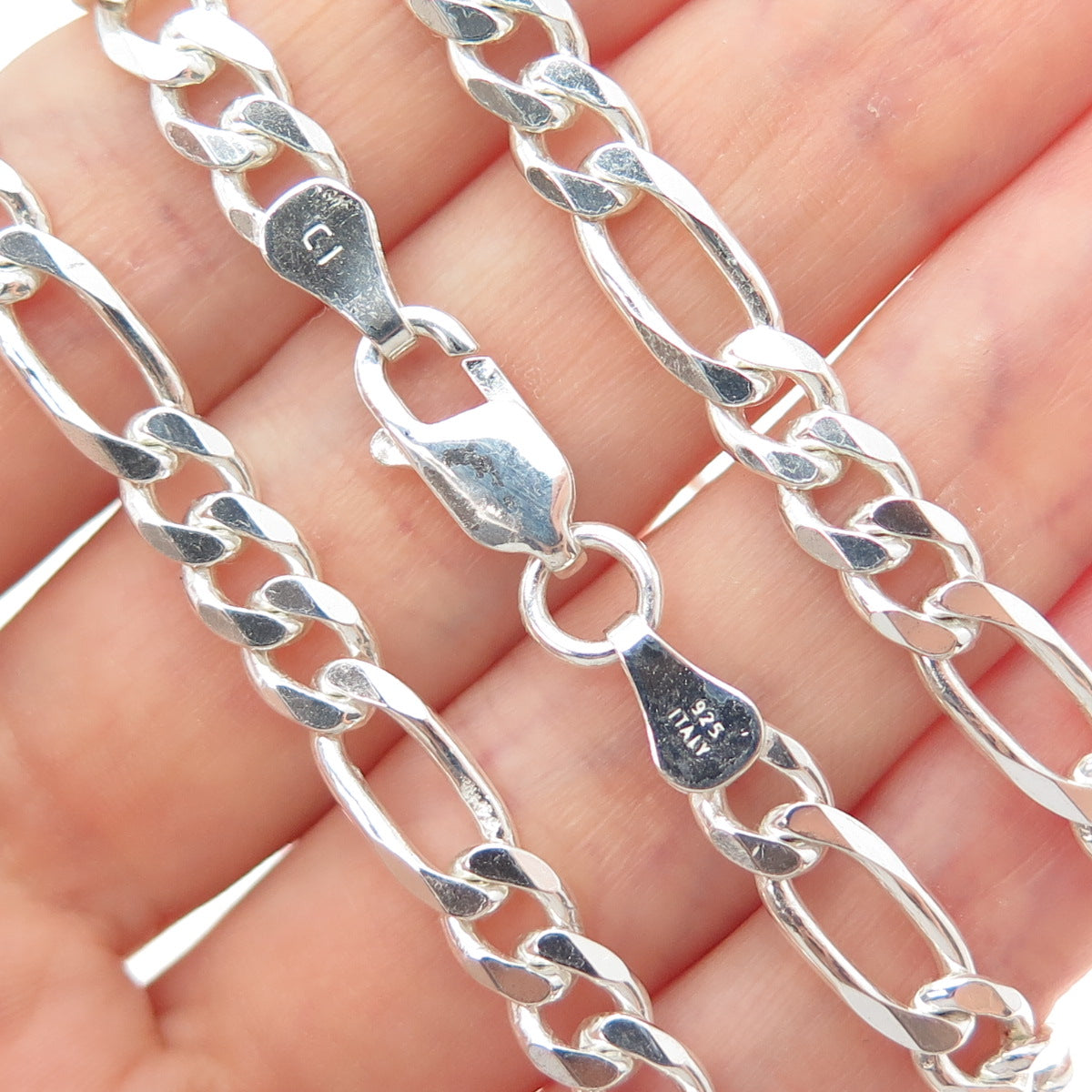 925 Sterling Silver Vintage Italy Figaro Chain Necklace 18"