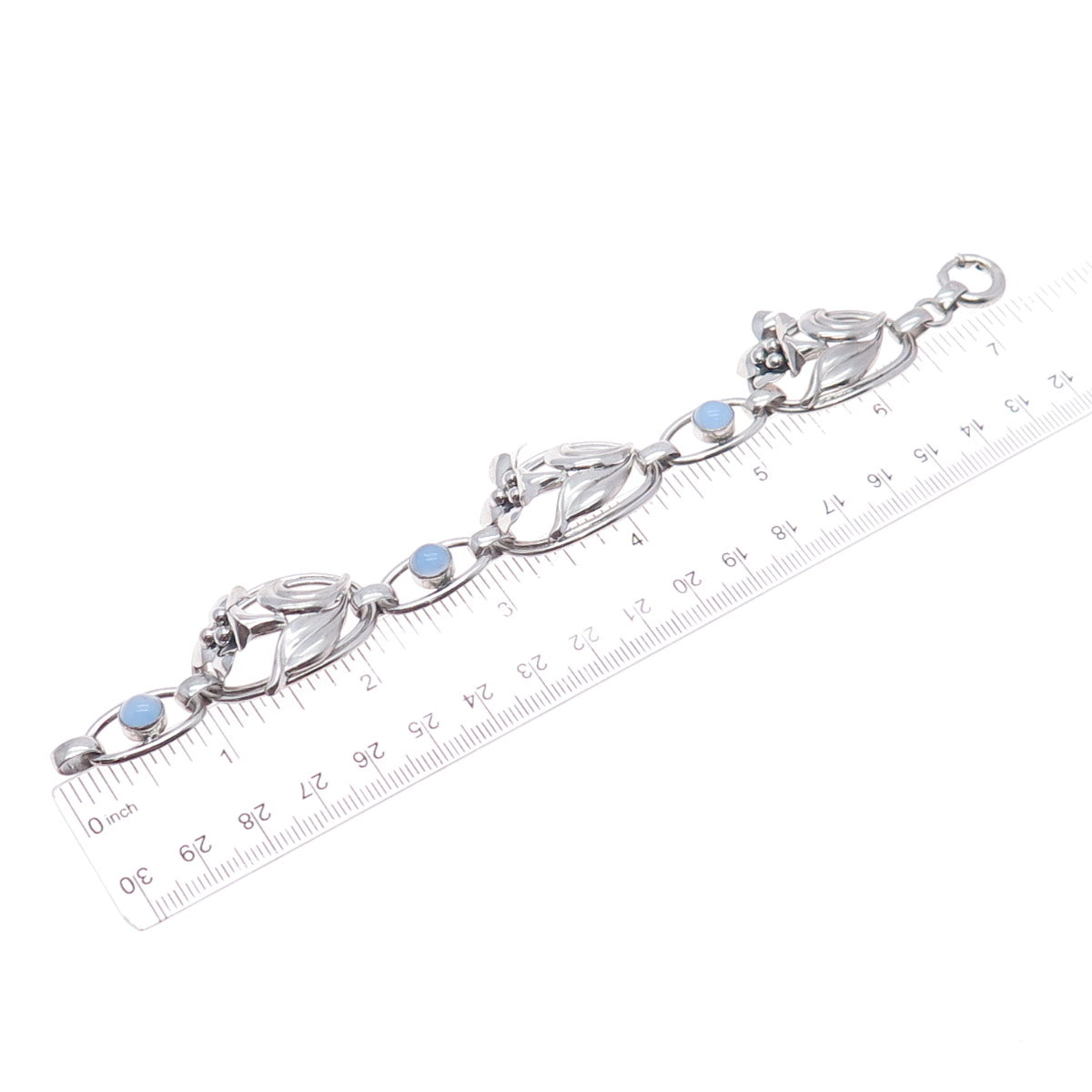 CARL ART 925 Sterling Silver Antique Art Deco Opalite Flower Bracelet 7"