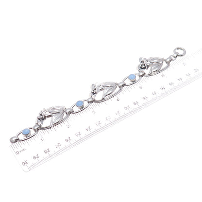 CARL ART 925 Sterling Silver Antique Art Deco Opalite Flower Bracelet 7"