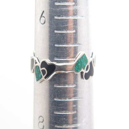 925 Sterling Silver Vintage Mexico Enamel Real Turquoise Inlay Heart Ring Size 7