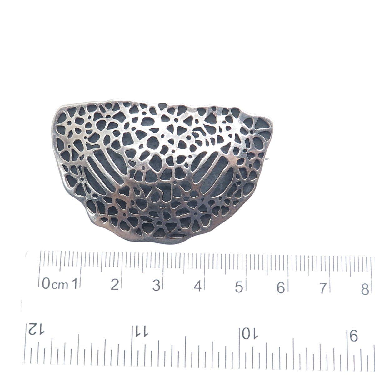 925 Sterling Silver Vintage Modernist Flower Shadow Box Oxidized Pin Brooch