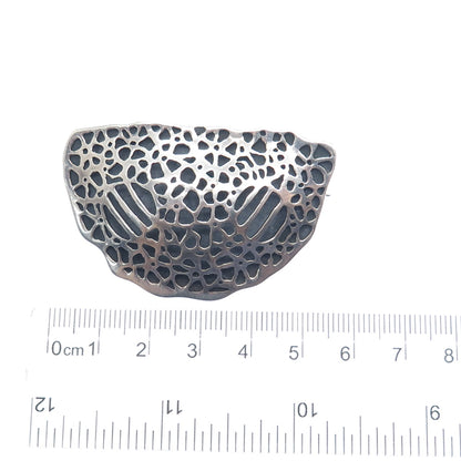 925 Sterling Silver Vintage Modernist Flower Shadow Box Oxidized Pin Brooch