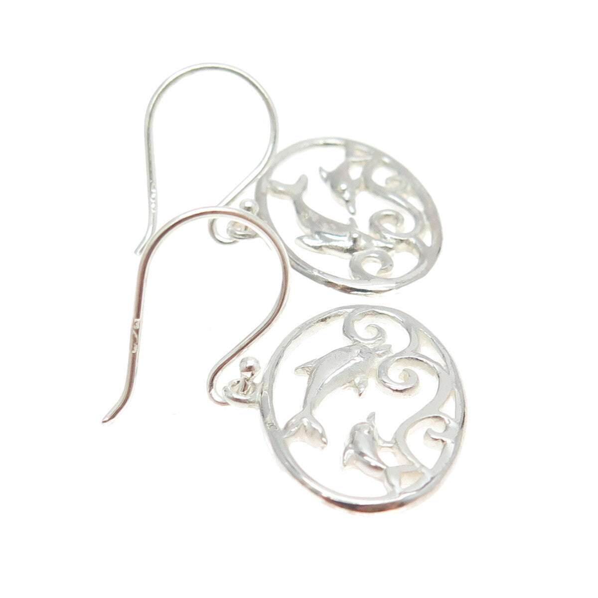 925 Sterling Silver Friendly Dolphin Dangling Earrings