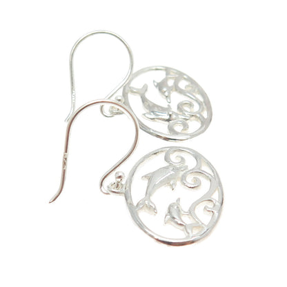 925 Sterling Silver Friendly Dolphin Dangling Earrings
