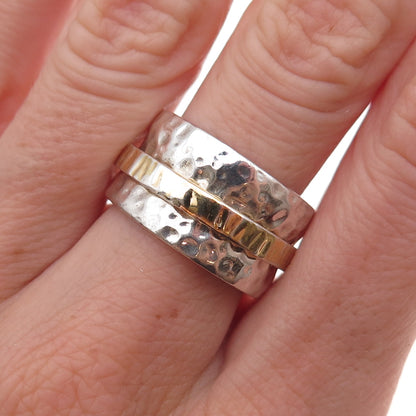 Silpada 925 Sterling Silver 2-Tone Vintage Hammered Rotating Ring Size 7.75
