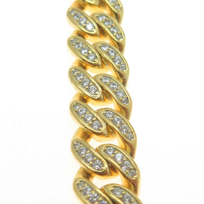 REL 925 Sterling Silver Gold Plated Round-Cut C Z Cuban Link Bracelet 8.25"