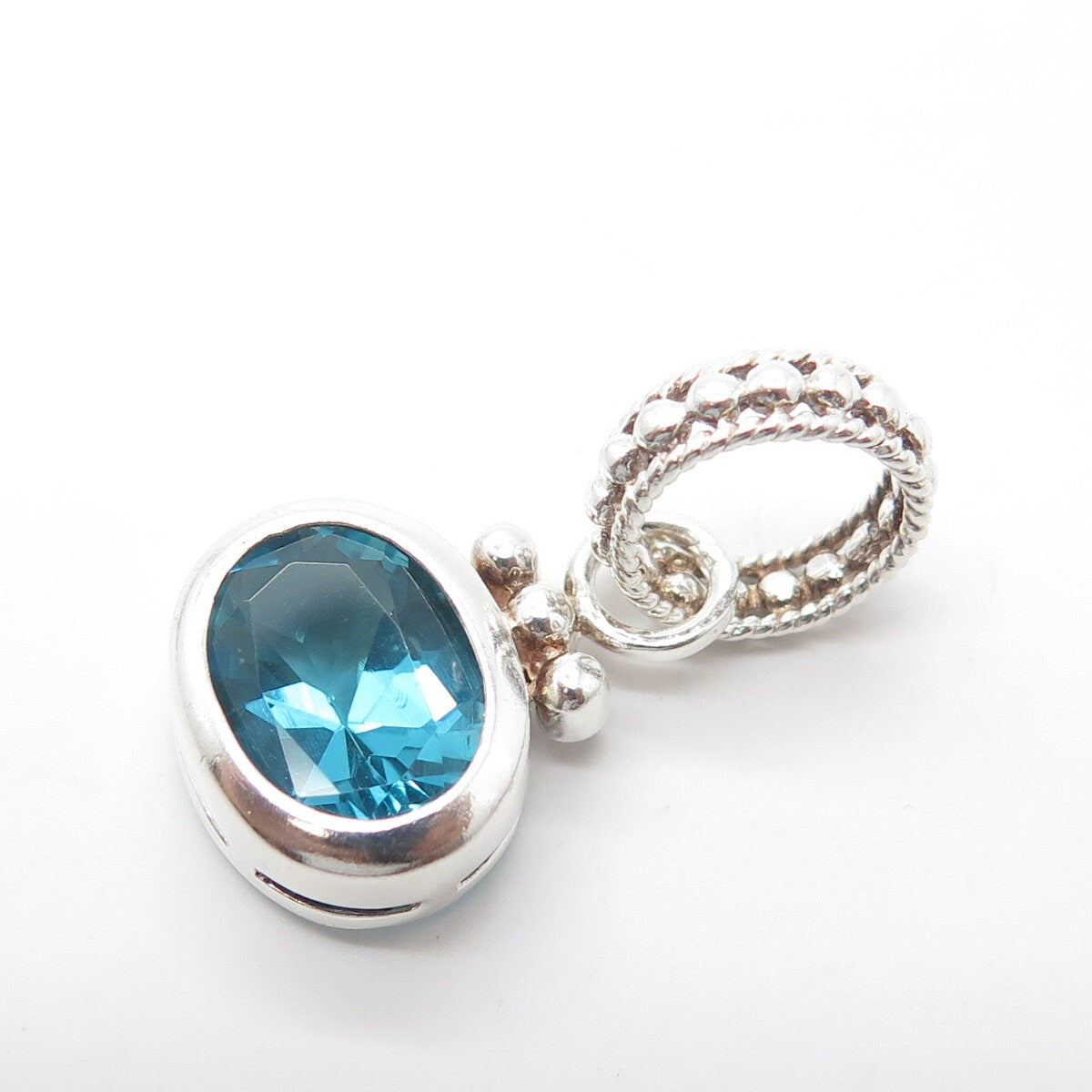 925 Sterling Silver Vintage Blue C Z Beaded Pendant