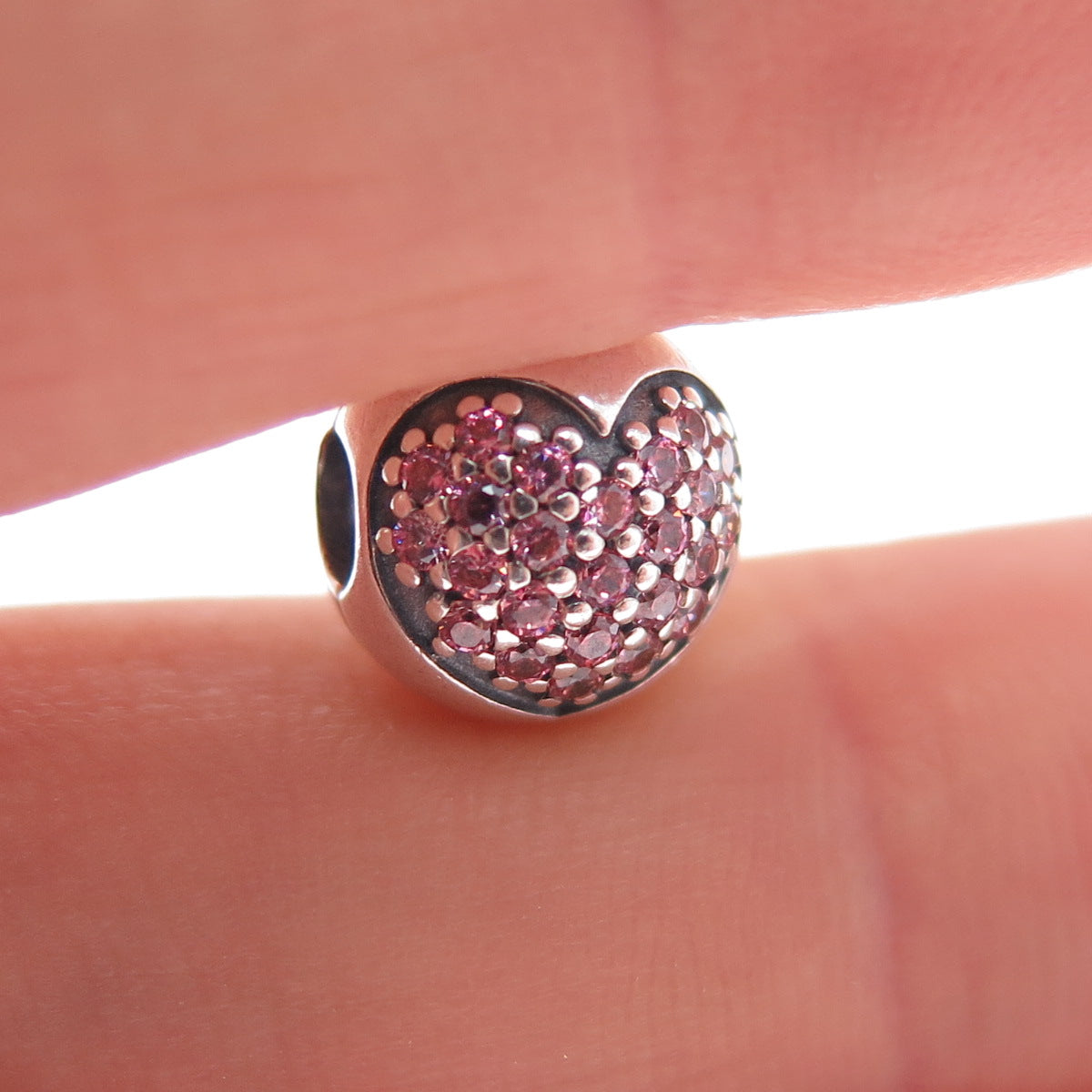 PANDORA 925 Sterling Silver Pink C Z Heart Bead Clip Charm