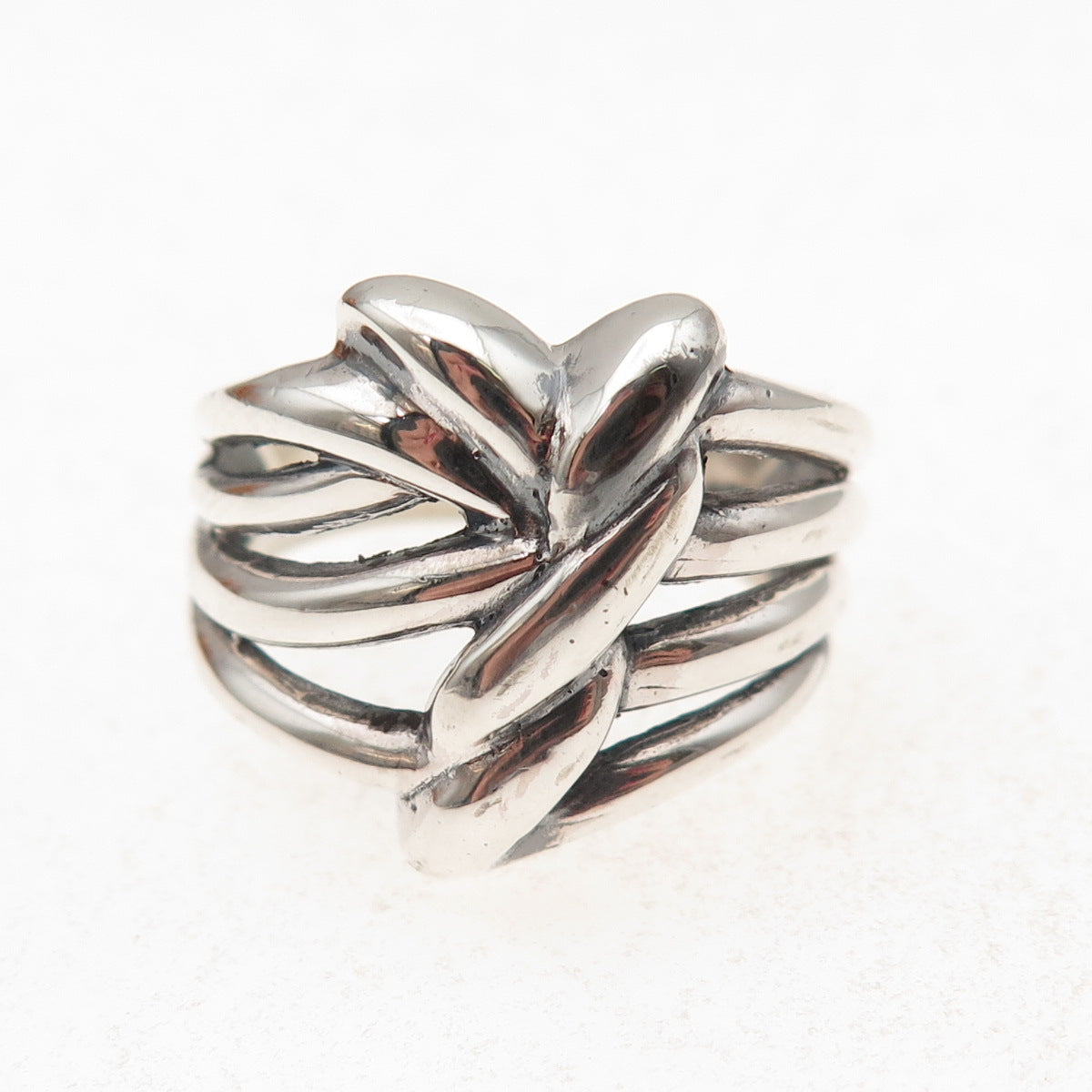 925 Sterling Silver Vintage Modernist Knot Oxidized Ring Size 8.5