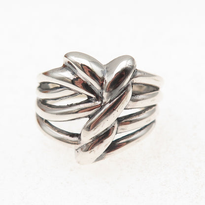 925 Sterling Silver Vintage Modernist Knot Oxidized Ring Size 8.5