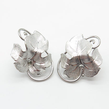 925 Sterling Silver Vintage Textured Leaf Screw Back Earrings