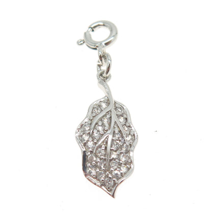 925 Sterling Silver Pave C Z Leaf Charm Pendant