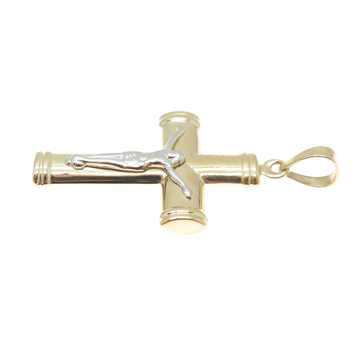 14K Yellow & White Gold Crucifix Cross Religious Charm Pendant