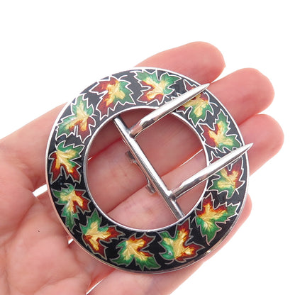 Paye & Baker 925 Sterling Silver Antique Art Deco Enamel Maple Leaf Belt Buckle