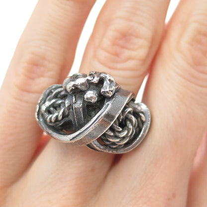 925 Sterling Silver Vintage Modernist Twisted Oxidized Ring Size 5