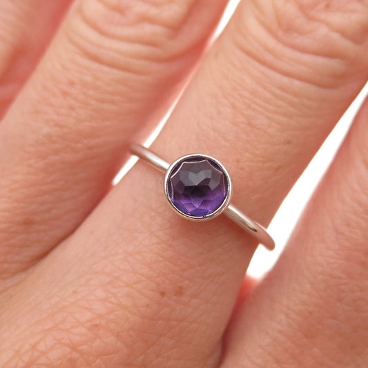 Pandora 925 Sterling Silver Real Amethyst February Birthday Blooms Ring Size 6