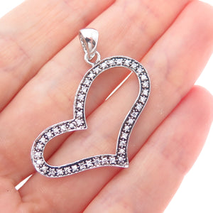 925 Sterling Silver Round-Cut C Z Open Heart Charm Pendant