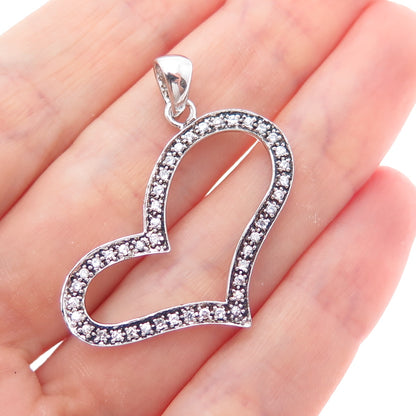 925 Sterling Silver Round-Cut C Z Open Heart Charm Pendant