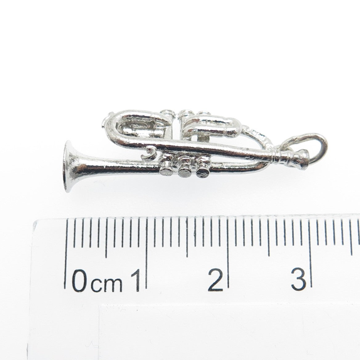 925 Sterling Silver Antique Art Deco Trumpet Musical Instrument Charm Pendant