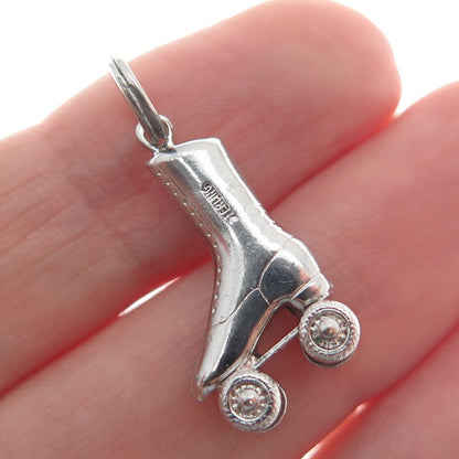 925 Sterling Silver Antique Art Deco Roller Skate Shoe 3D Charm Pendant