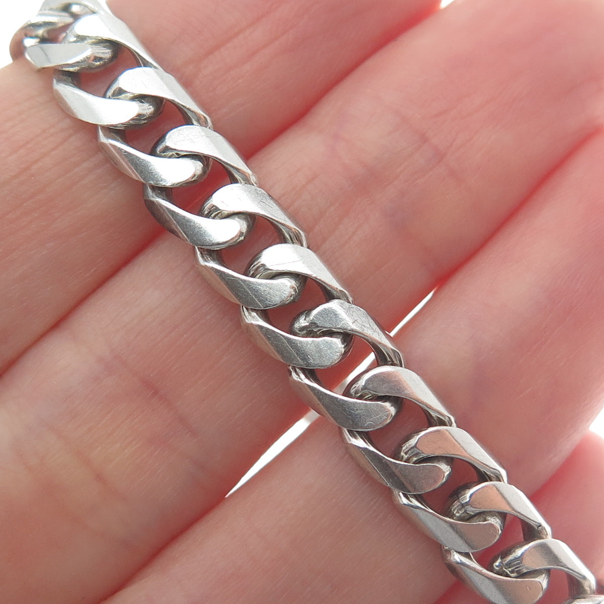 900 Silver Vintage AEP Mexico ID Curb Link Bracelet 7"