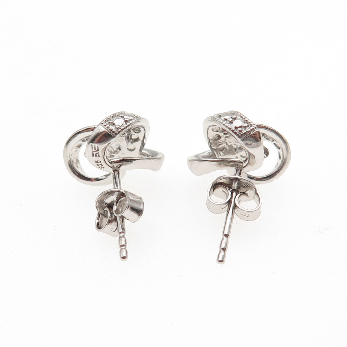 925 Sterling Silver Real Round-Cut Diamond Twisted Knot Stud Earrings