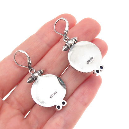 925 Sterling Silver Vintage Real Turquoise & Lapis Oxidized Dangle Earrings