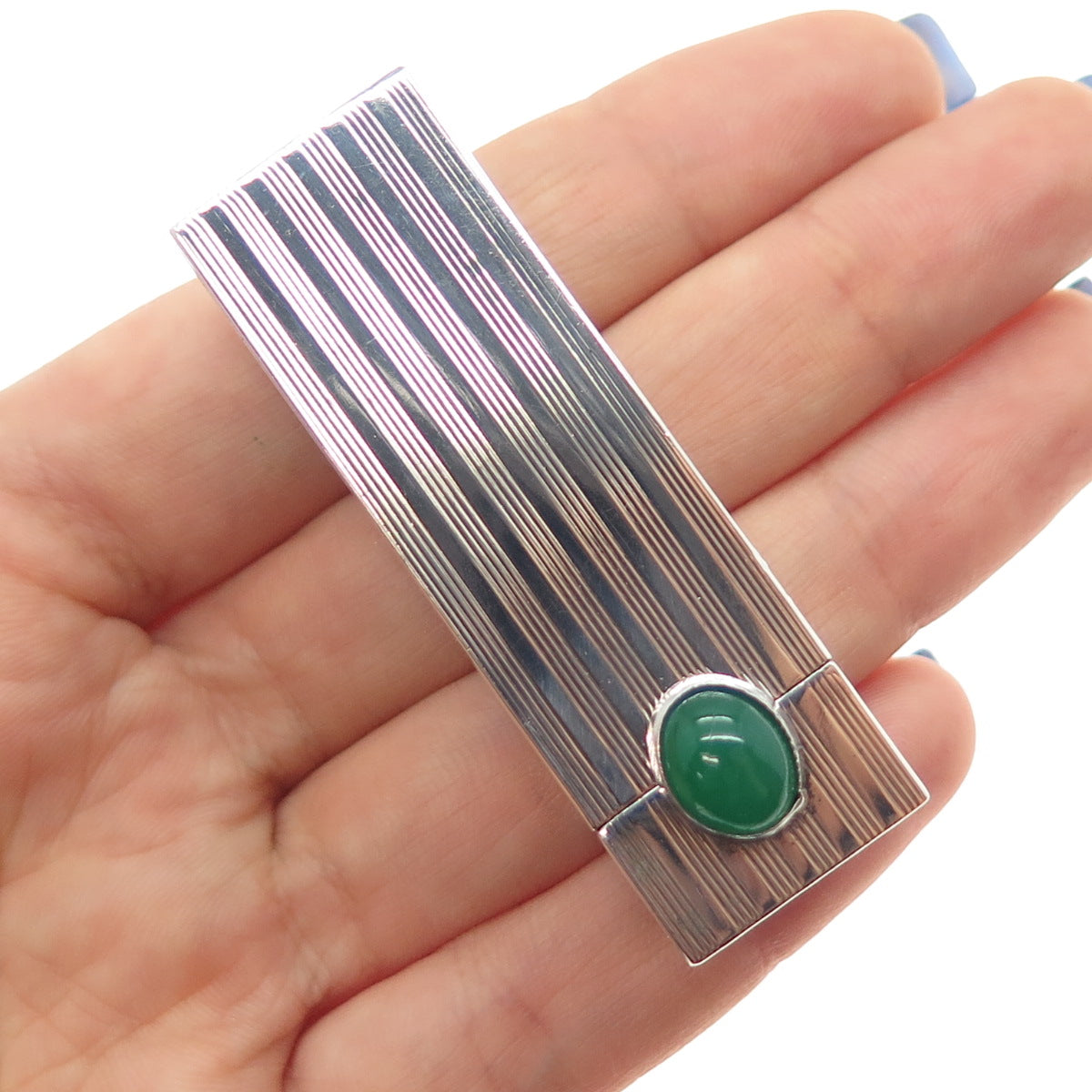 800 Silver Antique Art Deco Italy Real Green Onyx Tube Slide Lipstick Case
