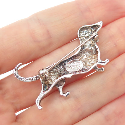 JEZLAINE 925 Sterling Silver Vintage Dachshund Dog Pin Brooch