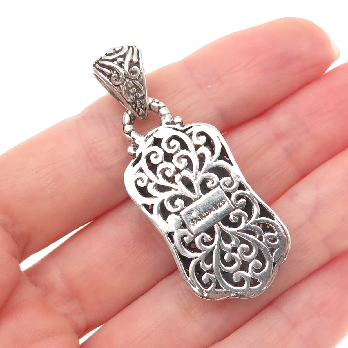 Sarda 925 Sterling Silver Vintage Real Iolite Ornate Oxidized Charm Pendant