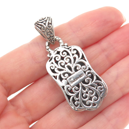 Sarda 925 Sterling Silver Vintage Real Iolite Ornate Oxidized Charm Pendant