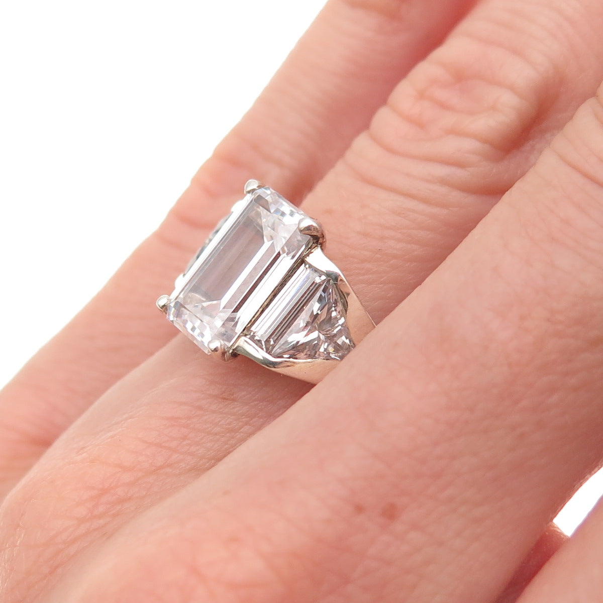 925 Sterling Silver Multi-Cut C Z Engagement Ring Size 6.25