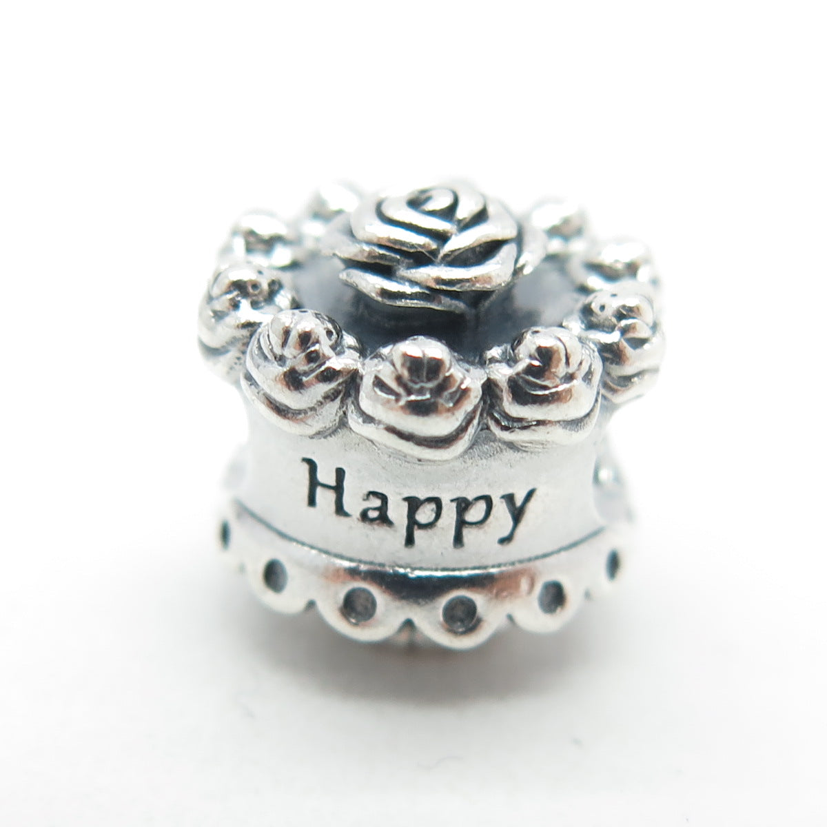 PANDORA 925 Sterling Silver "Happy Birthday" Floral Bead Charm