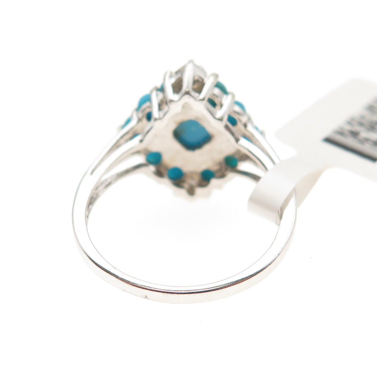 925 Sterling Silver Real Sleeping Beauty Turquoise & White Topaz Ring Size 8