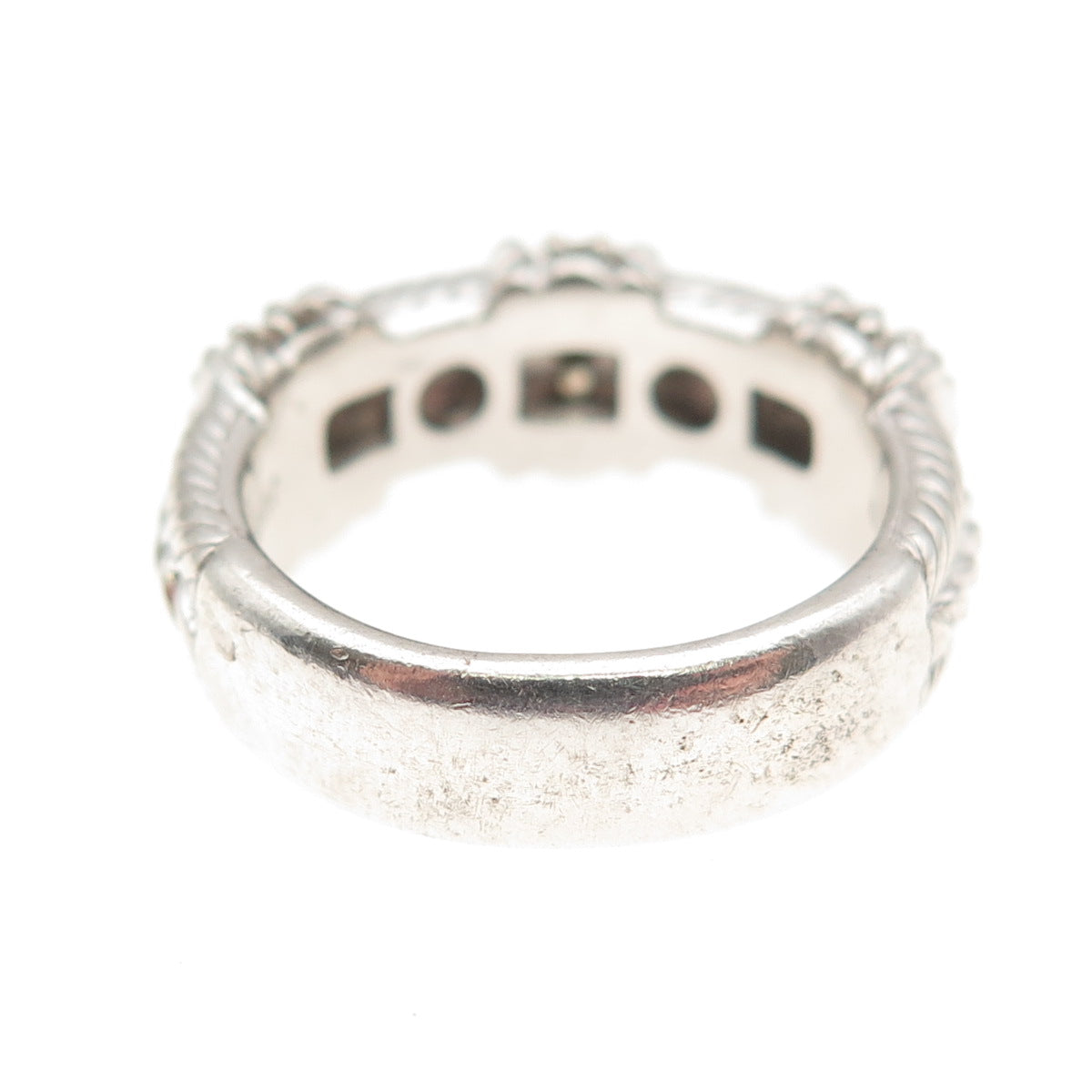 Judith Ripka 925 Sterling Silver Round-Cut C Z Roped Ring Size 6.25